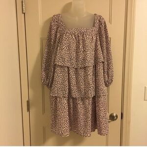 Who What Wear Black and Cream Leaf Print Dress